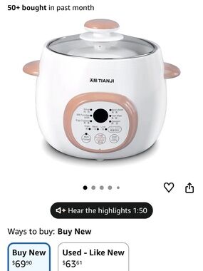 TIANJI Electric Multi-Cooker in White and Blush